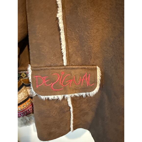 Desigual Faux Suede Jacket w Embroidery & Colorful Trim Size 44 (US 14) VGUC - Picture 4 of 8